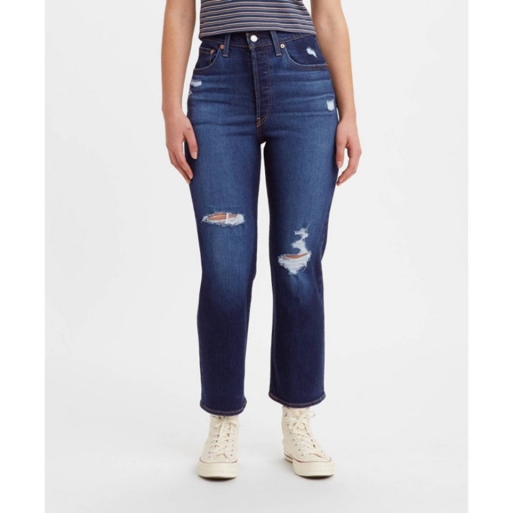 Levi's Women's Ribcage Straight Ankle Jeans NWT Dark Indigo Destructed